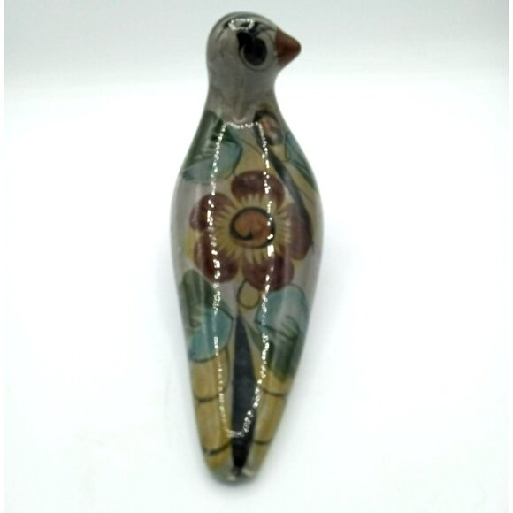 Tonala Bird Hand Painted Mexican Pottery Vintage Folk Art 3.75 Inch Flower 1960s - Picture 5 of 14